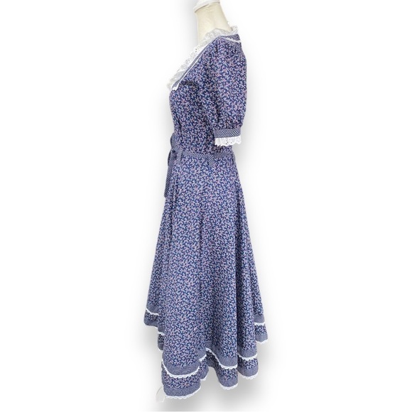 GUNNE SAX Vintage Jessica McClintock Navy Blue Floral Print Prairie Dress - Picture 9 of 16